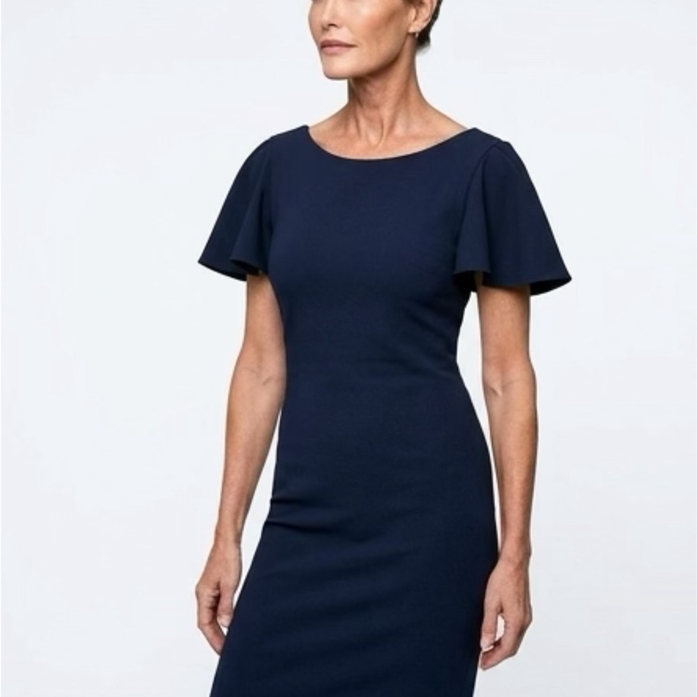 Calvin Klein Navy Flutter-Sleeve Midi Dress Size 10